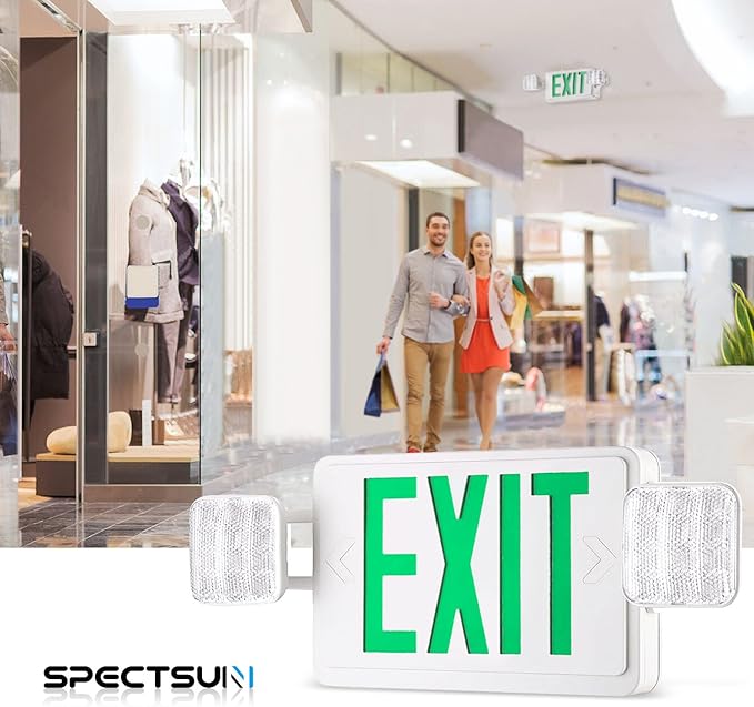SPECTSUN 2 Packs Exit Sign with Emergency Lights, LED Emergency Exit Light with Battery Backup, UL Listed, AC 120/277V, Commercial Emergency Lights Combo for Business.