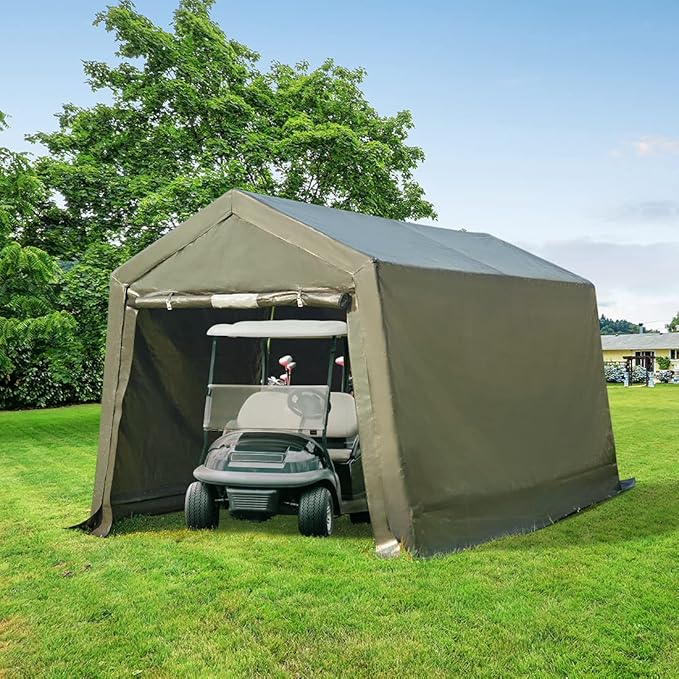 ADVANCE OUTDOOR 10X10 ft Heavy Duty Outdoor Patio Portable Canopy Storage Shelter Shed Carport with 2 Rolled up Zipper Doors & Vents for Snowmobile Garden Tools, Gray