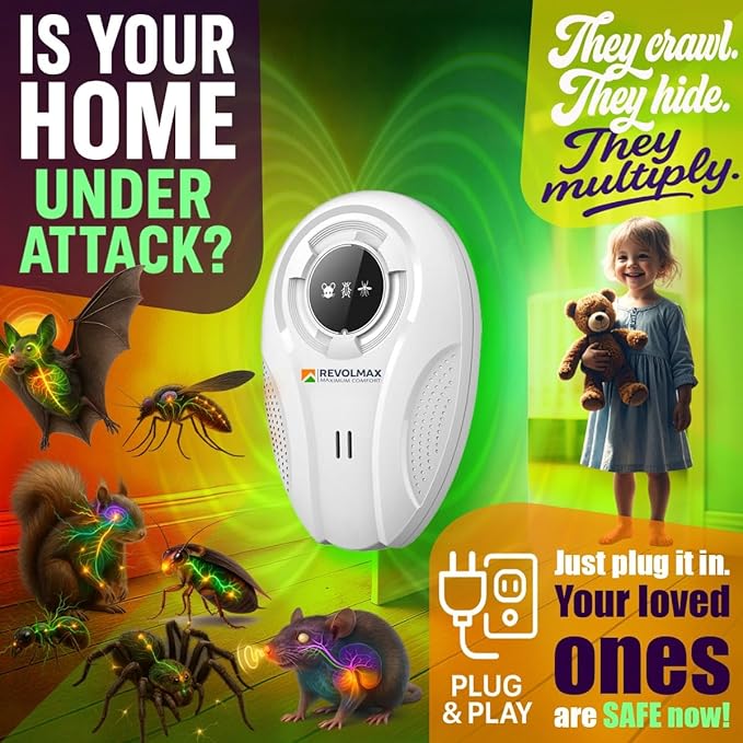RX-78, Ultrasonic Pest Control Repeller - Electronic & Ultrasound, Indoor Plug-in Repellent - Get rid of - Rodents, Mice, Squirrels, Bats, Insects, Bed Bugs, Ants, Fleas, Spiders, Roaches (2Pack)