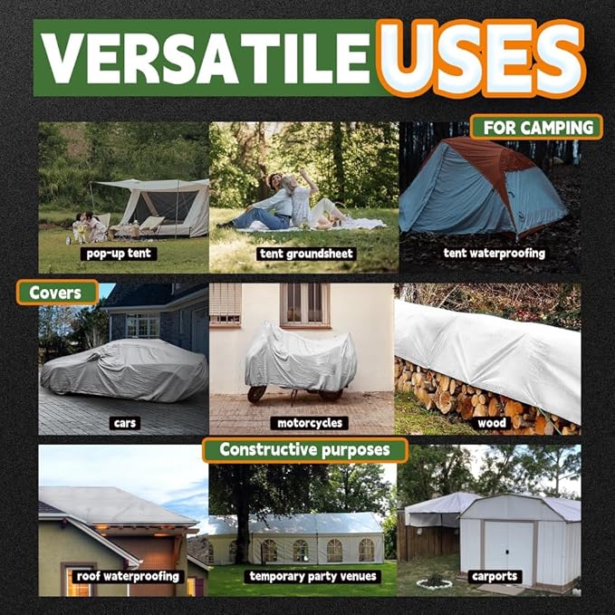 RAINDEWAY 12 Mil Heavy Duty White Tarp 6x20 Feet, UV Resistant, Waterproof, Weatherproof Poly Tarp with Metal Grommets and Reinforced Edges