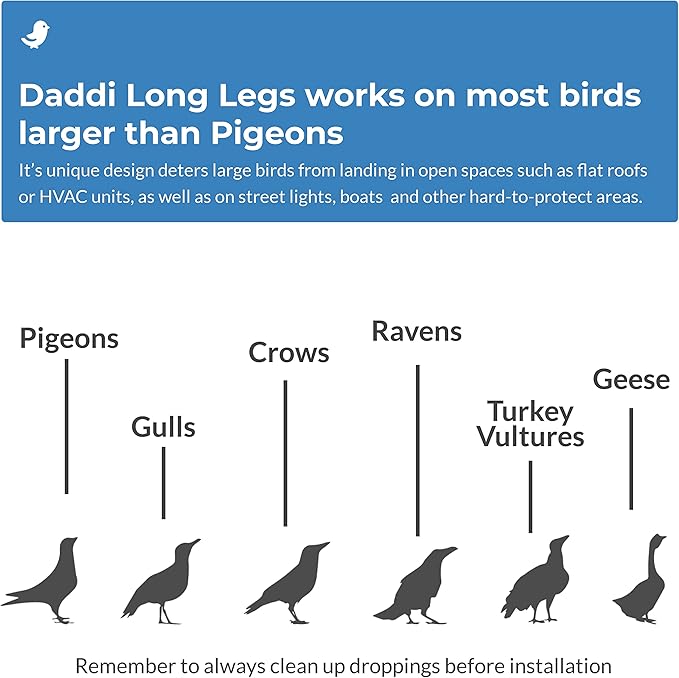 Bird Barrier Daddi Long Legs - 4 Ft | Scare Birds Away with Innovative Bird Spider Design | Bird Deterrent for Outside | Easy Installation on Roofs, Boats & HVAC Units | Durable Stainless Steel/Delrin