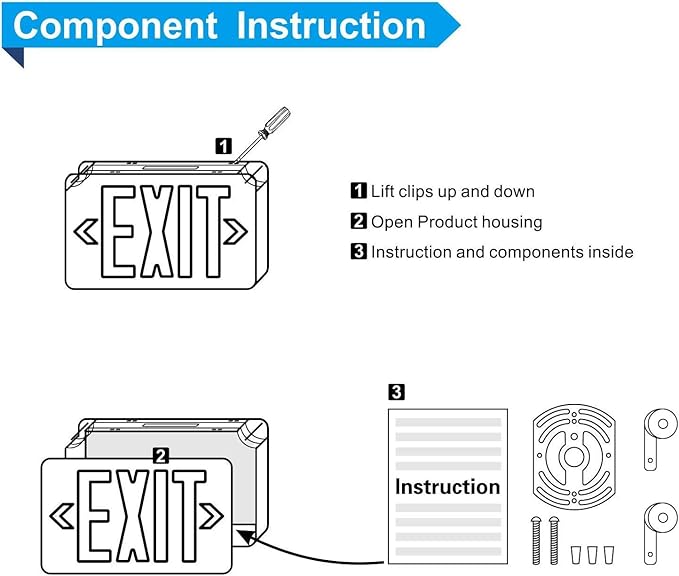 6 Pack Red Led Exit Sign with Emergency Lights withBattery Backp -Two LED Adjustable Head -120/277VAC-UL Listed-Exit Sign for Business - ABS Fire Resistance for Power Failure.