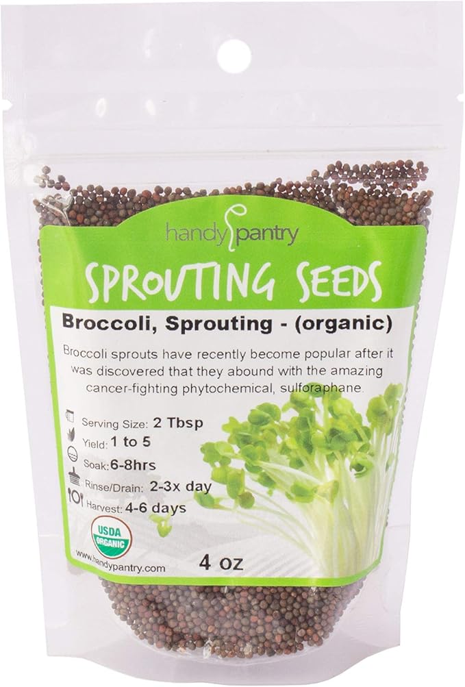 Organic Broccoli Sprout Growing Kit β Includes 316 Stainless Steel Lid, Stand, and Non-GMO Seeds β Complete Kit by Handy Pantry & Trellis + Co
