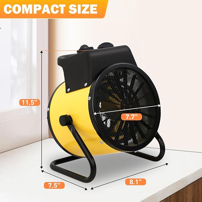COOS BAY 1500W Portable Electric Space Heater, Outdoor Greenhouse Heater for Grow Tent, Garage, Workshop, Patio, RV – Radiant Heat, Overheat Protection, IPX4 Water Resistant, 1 Pack, Yellow