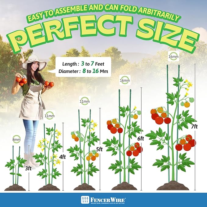 Fencer Wire 25 Pack of 6ft / 72 Inch Durable Metal Plant Supports Garden Stakes, Plant Stakes, Garden Poles for Outdoor & Indoor, Plant Support and Sticks for Tomato, Potted Plants, Beans, Cucumbers
