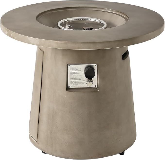 HOMPUS Outdoor Fire Pit Gray Propane Fire Table, 31-inch Round Propane Fire Pit, 40,000 BTU Gas Smokeless Fire Pit, Patio Concrete Fire Pit with Lava Rocks and Rain Cover for Garden, Deck, Backyard