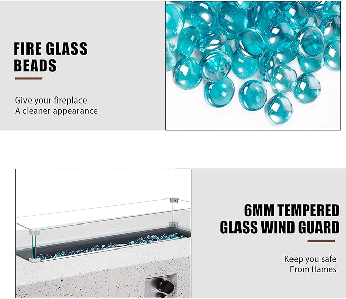 56" Propane Fire Pit Table, Rectangle Outdoor Fire Table w Glass Wind Guard(50,000 BTU), 2 Piece Patio Firepit Table Gas Fire Table w Fire Glass, Rain Cover for Outside, Backyard