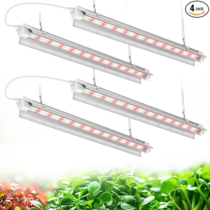 Grow Lights for Indoor Plants, 4 X 24w White & 660nm Red Full Spectrum Plant Lights for Indoor Growing, LED Grow Light for Plant Stand Shelf Cabinet Grow Tent Greenhouse,Linkable,Plug&Play