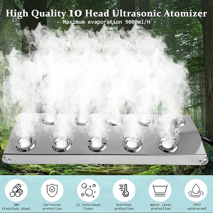 Ultrasonic Fogger 10 Head Ultrasonic Mist Maker,7000ml/H,350W Mist Maker Fogger,10 Head Ultrasonic Fogger Mist Maker,10 Head Ultrasonic Mist Maker fogger Ultrasonic Mister Fogger 10 Head Fogger
