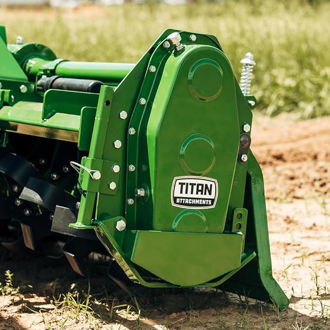 Titan Attachments 3 Point 72" Rotary Tiller Attachment, Fits Cat 1 Tractors, Green Finish, PTO Driven Cultivator with a 540 RPM Gearbox, Replaceable Tines, Aerates Ground Soil
