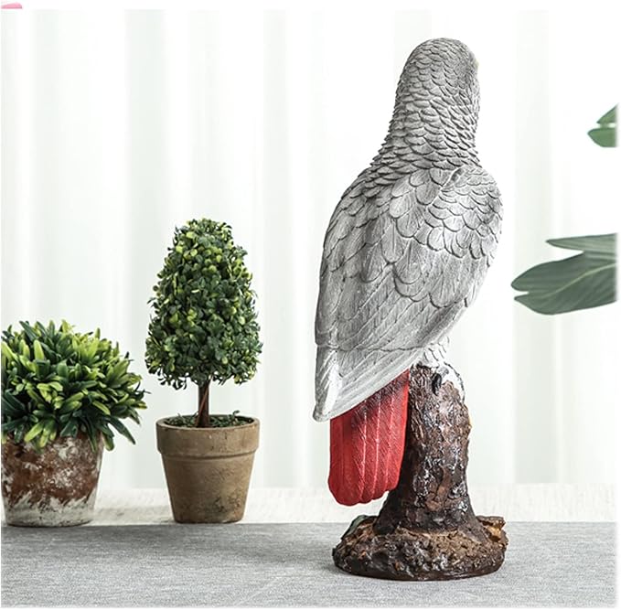 Parrot on Stump Statue Tree Hugger Garden Statues, Resin Figurines Lifelike Tropical Bird Sculptures for Patio Lawn Yard Home Desktop Decoration - Grey