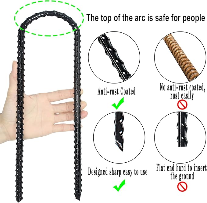 12-Inch Trampoline Wind Stakes, Extra Heavy Duty U Shaped Coated Rebar Stakes Safety Ground Anchors for Huge Garden Decoration (6)