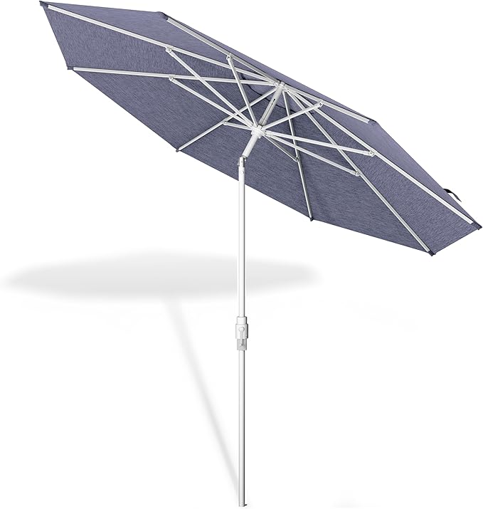 Midtown Umbrellas The Swilt 8 Feet Patio Umbrella in Terylast Purple Texture Polyester Fabric - Fiberglass Ribs, Auto-Tilt Aluminum Frame For Backyard, Deck, Garden, Pool - White Pole