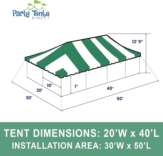 Party Tents Direct 20'x 40' Weekender Canopy Pole Tent with Sidewalls - Easy Up Canopy Tent with 160 Person Capacity - Outdoor Canopies for Parties, Weddings, and Events (Green/White)