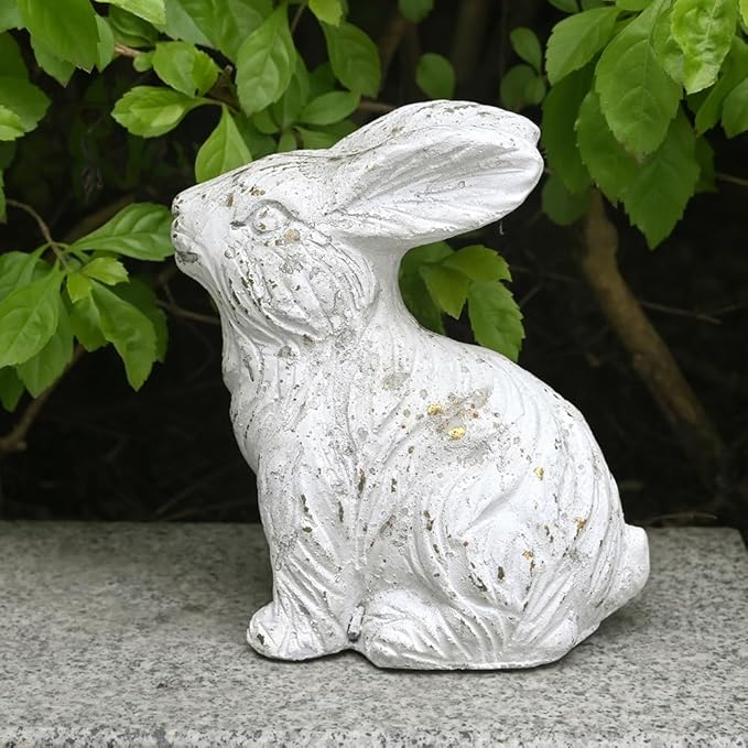 All Chic Bunny Decor Garden Statue White Rabbit Cement Rabbit Statue for Home Garden Indoor Outdoor Statues for Yard,Front Yard Decor,Easter Rabbit Figurines(White)