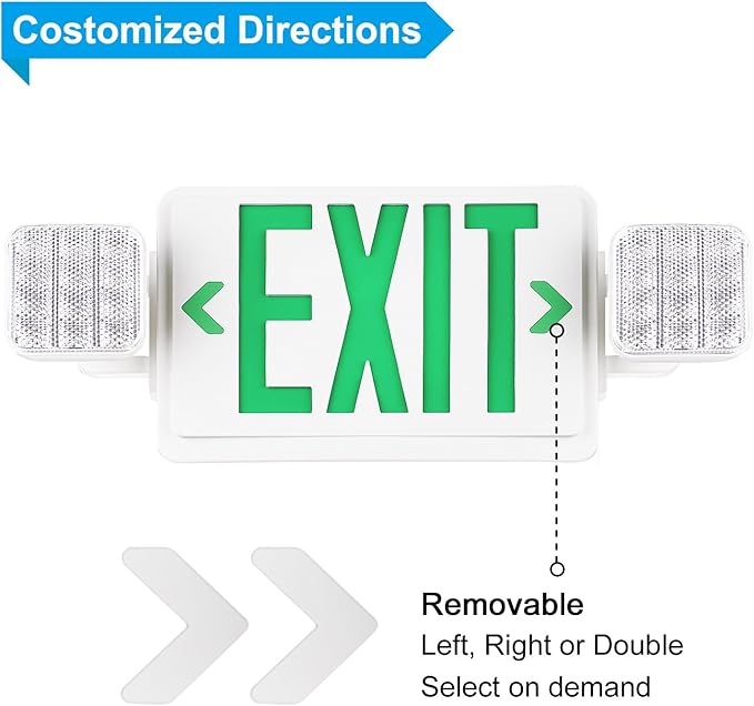 SPECTSUN 2 Packs Exit Sign with Emergency Lights, LED Emergency Exit Light with Battery Backup, UL Listed, AC 120/277V, Commercial Emergency Lights Combo for Business.