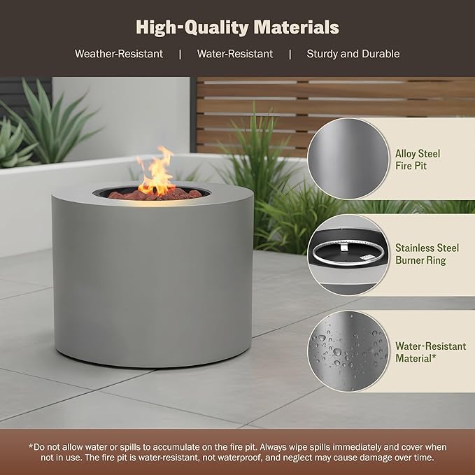 Kinger Home Loren 32-Inch Round Propane Fire Pit Table, Alloy Steel Outdoor Fire Pit with 50,000 BTUs, CSA Certified, Includes a Burner lid, Lava Rocks and Weatherproof Cover