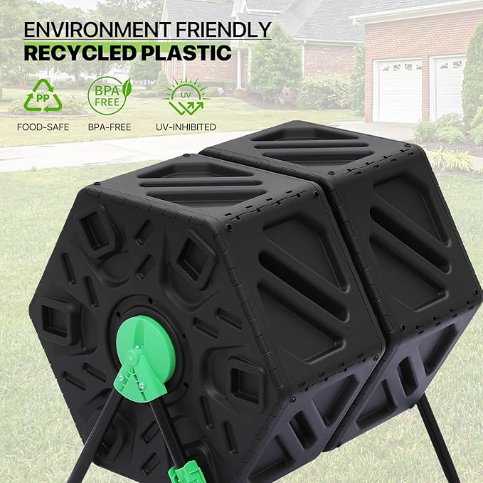 Magshion 34 Gal Dual Chamber Compost Tumbler from BPA Free Material, Outdoor All-Season Fast-Working High Volume Composter Tumbling Bin, Sliding Doors
