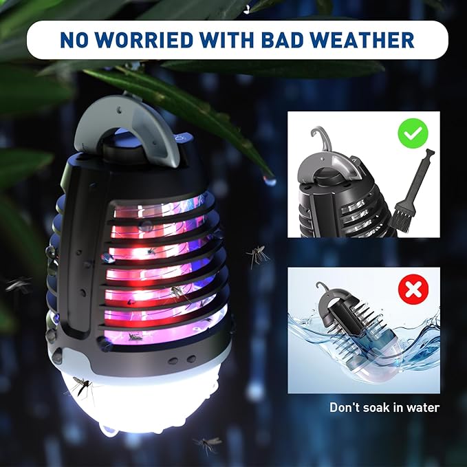 Portable Bug Zapper Outdoor Indoor, Electric Mosquito Fly Killer Lamp with Three Lighting Mode, USB Rechargeable Light Bulb Zapper for Camping, Home, Patio (3 Pack)