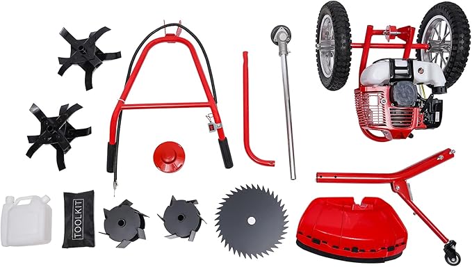 49CC 2-Stroke Gas Powered Hand Push Lawn Mower, Gasoline Lawn Mower Walk-Behind Push Grass Trimmer Brush Cutter Push Mower Weeding Machine w/Single-Cylinder Air-Cooled for Home Garden Yard 7000r/min