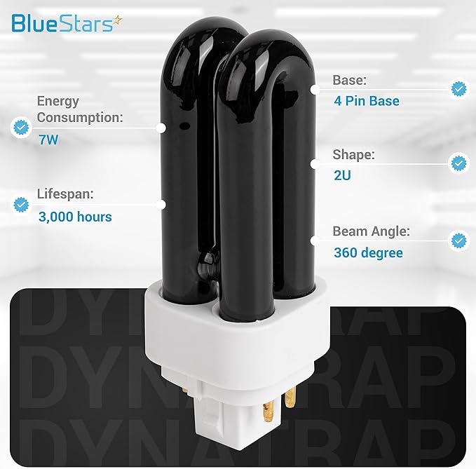 BlueStars 6-Pack 7W 41050 Replacement UV Light Bulbs for Indoor DynaTrap Models DT1050 DT1100 DT1210 DT1250 DT1260-4 Pin Base, 1/2 Acre, Premium Quality