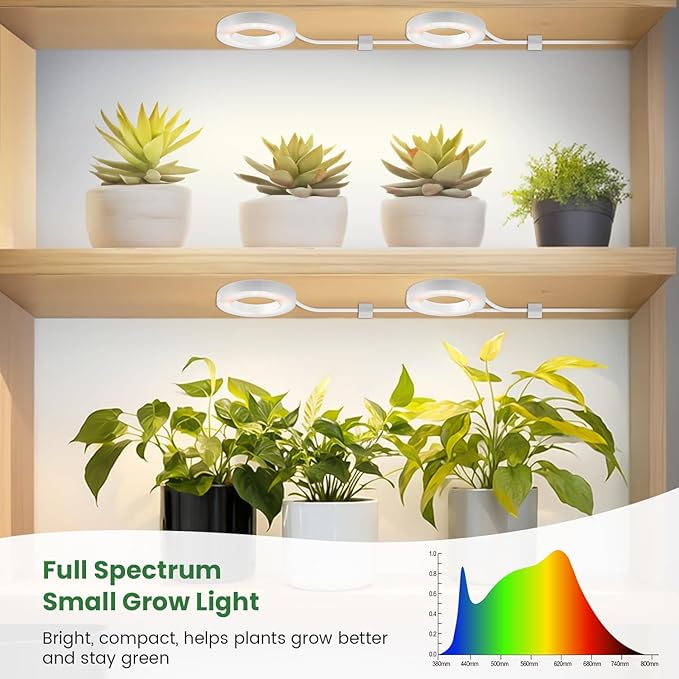 Small Grow Lights for Indoor Plants, 192 LEDs Full Spectrum Plant Grow Light with DC Adapter, 6/12/16H Timer, 3 Color Modes, 5 Brightness Levels, 3.5" Growing Lamp for Small Plants (4-Head)