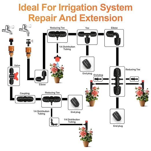 12 Pcs Barbed Tee 1/2 Inch To 1/4 Inch Irrigation Tubing Fittings, 1/2 Inch(1/2" ID x 0.65" OD) To 1/4 Inch Irrigation Adapter 16mm Hose Locked T Reducer To 1/4" Water Line Connection