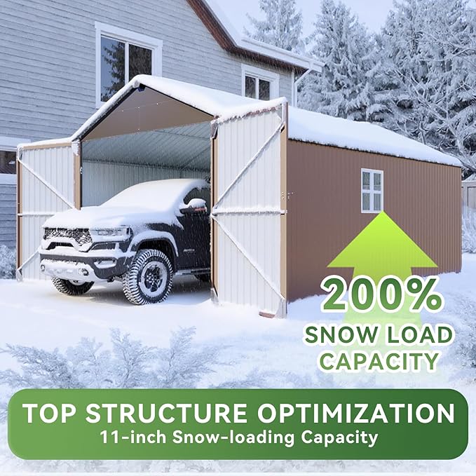Aoxun 12'x20' Carport Shed Outdoor Metal Storage Sheds with Lockable Door & Sloping Roof- Ideal for Tools, Garden Equipment & Bikes, Perfect for Patio Placement(Brown)