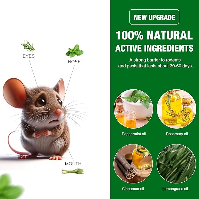 Rodent Mice Repellent, Peppermint Oil to Repel Mice and Rats, Rodent Mouse Repellent for Car, Natural Ingredients Rat Repellent Balls Deterrent Indoor