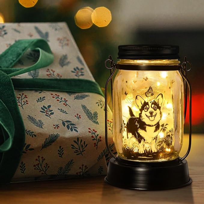 Corgi Gifts for Women/Men Corgi Solar Lanterns Dog Mom Birthday Dog Lovers Lantern Pet Loss Pet Memorial Lights Solar Garden Decoration for Yard, Patio,Backyard,Porch Torches