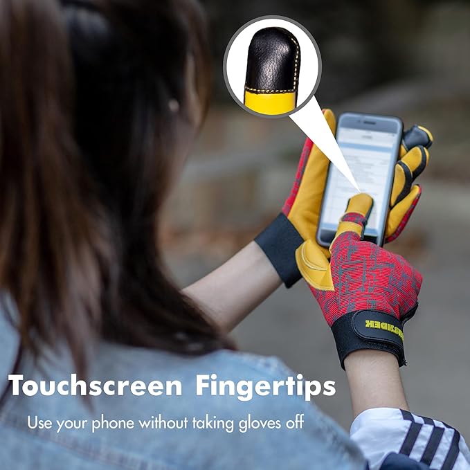 Gardening Gloves for Women and Men, Touchscreen Sheepskin Leather Garden Work Glove for Flex Breathable Yard Working