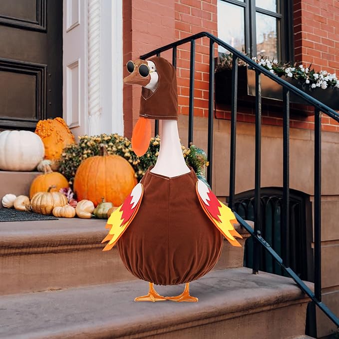 Porch Goose Outfits Turkey with Accessories Yard Garden Lawn Goose Clothes for Plastic Cement Goose Statue 23" H Large Fall Autumn Thanksgiving Porch Goose Costume Set for Patio Outdoor Decoration