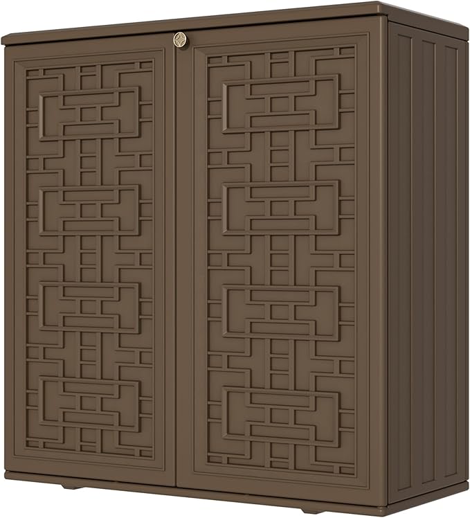 Storage Box Outdoor Caninet,Resin Indoor Storage Box Waterproof Outdoor Storage Cabinets for Patio/Garden/Backyard, Size 34.3''L*15''W*36.2''H(Brown)