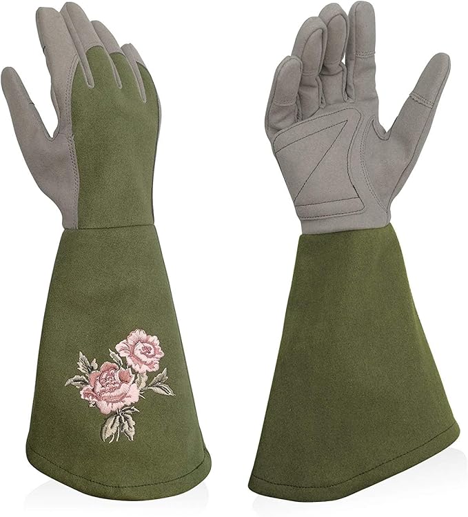 Kids Garden Gloves with Thorn Resistant, Embroidery Children Gardening Gloves with Extra Long Forearm Protection(6-8)