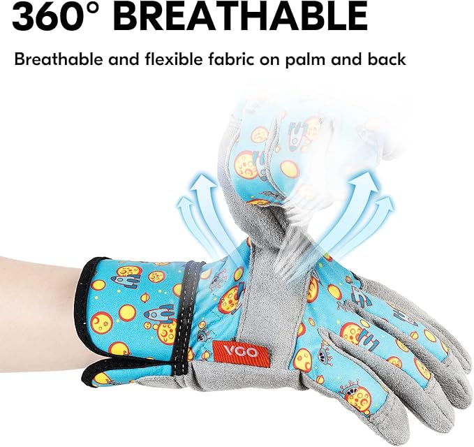 Vgo... 1-Pair Age 4-5 Kids Gardening Gloves,Children Yard Work Gloves,Soft Safety Outdoor Playing Gloves (Size S, Blue Plane, KID-MF3561)