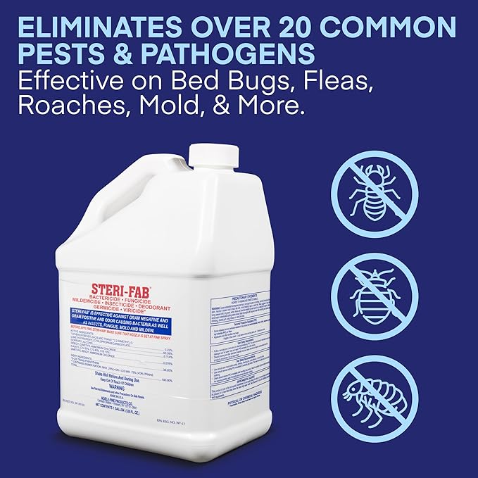 Steri-fab All-in-One Disinfectant & Insecticide Spray – Kills Bed Bugs, Fleas, Mites, Roaches, Viruses, Fungi, & Odors – Quick-Drying, Non-Residual, 1 Gallon Jug