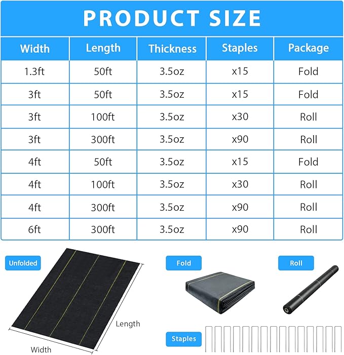 3ft x50ft Black Weed Barrier Landscape Premium Fabric-Heavy Duty Woven Ground Cloth with Superior Permeability Weed Control Convenient Design
