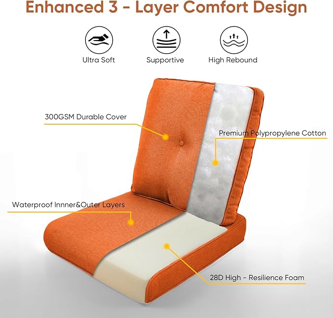 Patio Chair Cushions 4 Packs - Outside High Back Thick Water-Resistant Cushion 22x24 with Zipper Cover for Outdoor Glider Rocking Chairs Loveseat Couch – Orange/Buckle