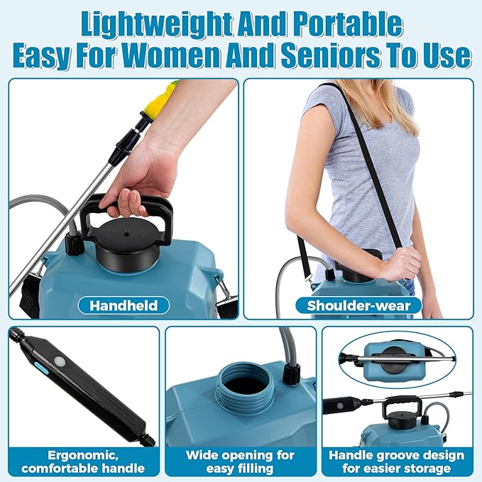 1 Gallon/5L Electric Sprayer, Powerful Electric Sprayer with 3 Mist Nozzles, Rechargeable Handle, Garden Sprayer w Adjustable Shoulder Strap for Lawn, Garden, Cleaning