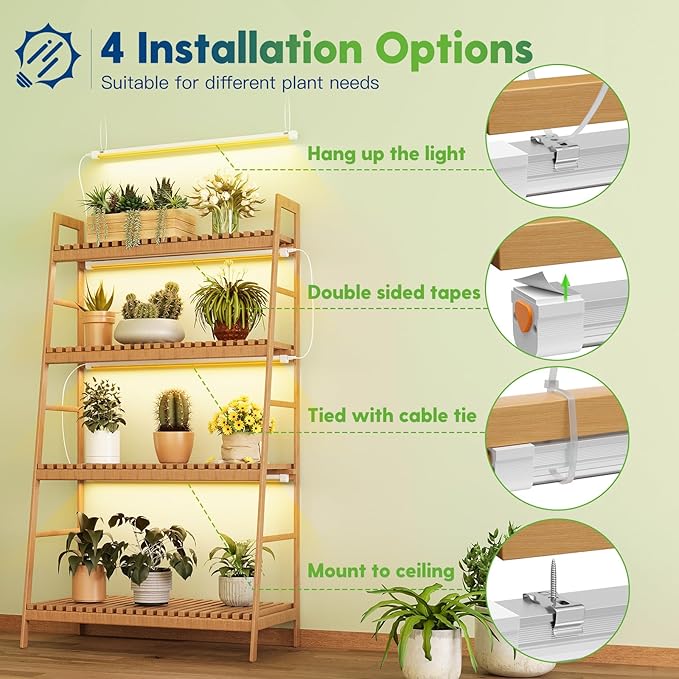 FREELICHT T8 Grow Lights for Indoor Plants, 2FT Full Spectrum, 180W(6 x 30W), 4 Installation Methods, 5000K Linkable LED Grow Light Strips for Plant Shelf Greenhouse Succulent Seeding, 6 Pack