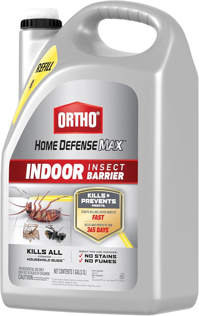 Ortho Home Defense Max Indoor Insect Barrier Refill, Kills Ants, Roaches, Spiders, Fleas and Ticks, 1 gal. with Comfort Wand and Refill