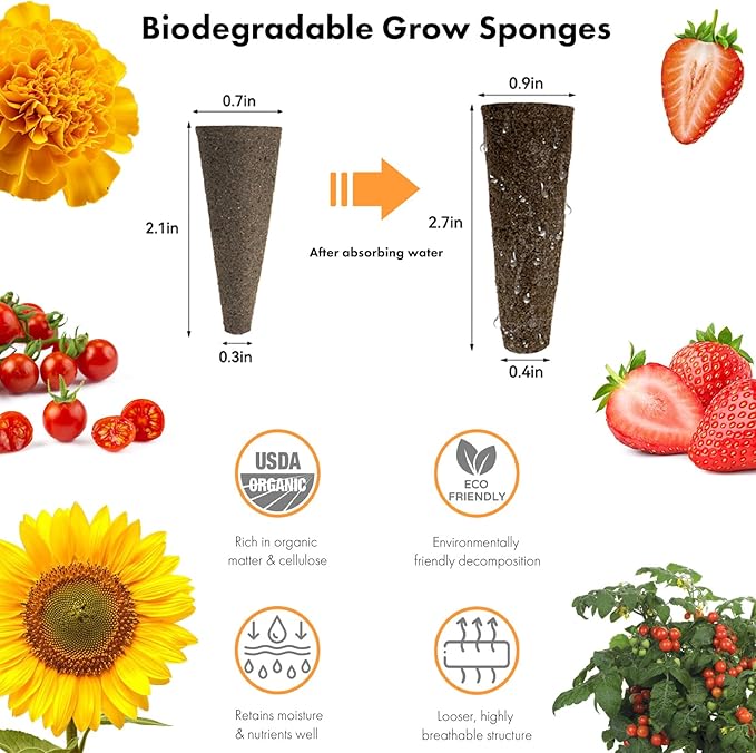 LYKOCLEAN Flower Fruit Seed Pods for AeroGarden, Ahopegarden, iDOO Hydroponics Growing System Indoor, 350 Seeds+ Including Dwarf Sunflower Bambino, Marigold, Red Tomato, Red Strawberry (7-Pods)