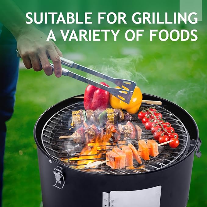 3-in-1 Vertical Charcoal Grill, Outdoor BBQ Charcoal Smoker with Built-in Thermometer, Air Vent, and 2 Access Doors, Perfect for Camping, Picnics, Backyard BBQs, and Tailgating Parties