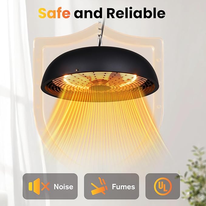 Infrared Electric Patio Heater, 1500W Outdoor Heaters for Patio with Overheat Protection,1500W Hanging Ceiling Mounted Infrared Patio Heater with IP55