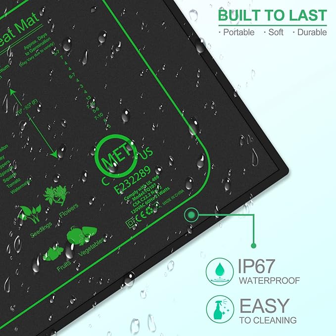 Seedling Heat Mat with Digital Thermostat, 10" x 20.75" Waterproof Heating Pad for Hydroponic Germination Seed Starting, Adjustable Controller