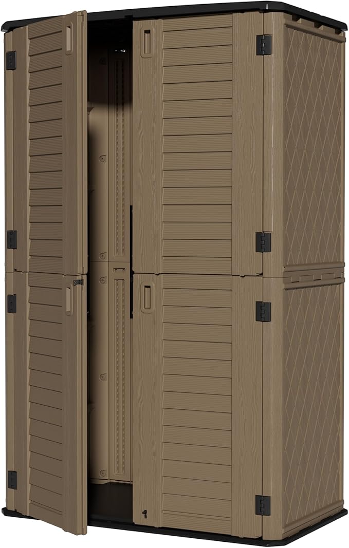 ZZM Large 67 Cu.ft Waterproof Storage Shed, Outdoor Storage Cabinet,Durable Resin Storage for Patio Furniture, Garden Tools, Pool Accessories, Mower Storage (Coffee)
