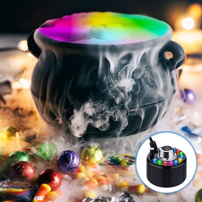 Yaomiao 1 Piece Halloween Mist Maker Fogger Small Ultrasonic Fog Machine Fountain Mister Fogger Water Garden Pond Foggers Air Humidifier with 12 LED Light Flashes for Halloween (Black)