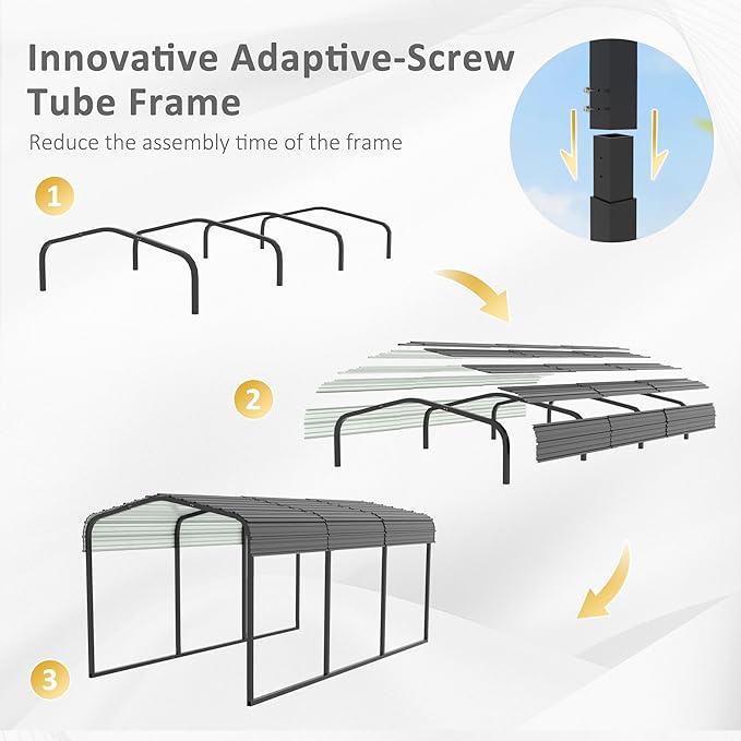 MUPATER 10 x 15 FT Heavy Duty Metal Carport, Outdoor Garage Car Shelter Shade with Heavier Metal Frame, Metal Roof and Bolts for Car, and Boats, Grey