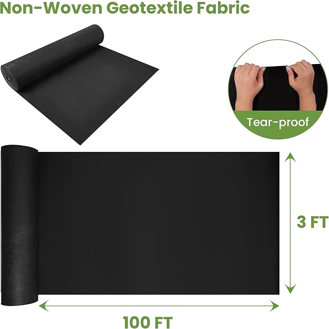 Premium Heavy Duty Weed Barrier Landscape Fabric for Outdoor Gardens, Non Woven Weed Blocker Fabric - Garden Landscaping Fabric Roll - Weed Control Fabric in Rolls(6OZ 3x100ft,Non Woven)