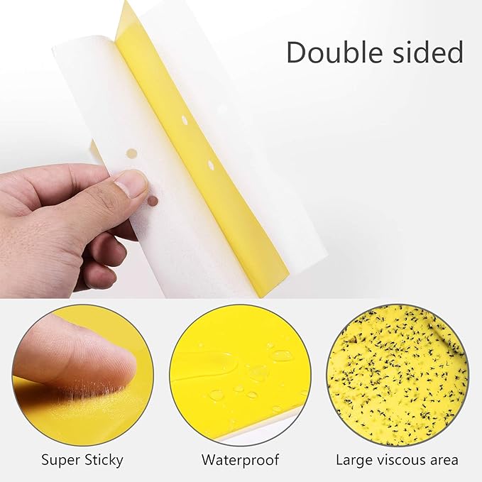 30-Pack Dual-Sided Yellow Sticky Traps for Flying Plant Insect Such as Fungus Gnats, Whiteflies, Aphids, Leafminers, etc (6x8 Inches, Included 30pcs Twist Ties)
